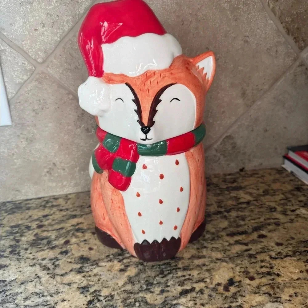 Festive Fox Cookie Jar - Red and White